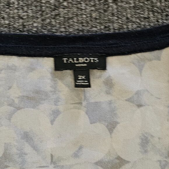 Talbots Top Shirt Women 2X Blue Linen Tie Dye Short Sleeve Round Neck Casual - Picture 3 of 10